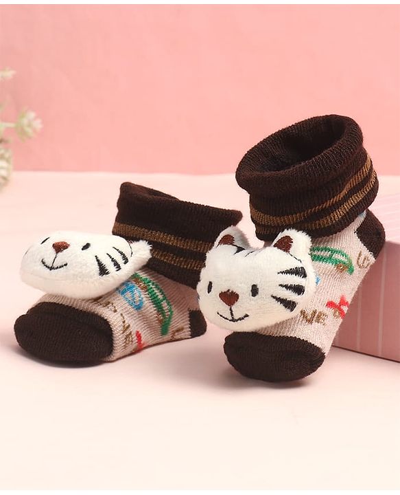 Cute Walk by Babyhug Sock Shoes with Car Design & Tiger Applique - Multicolor