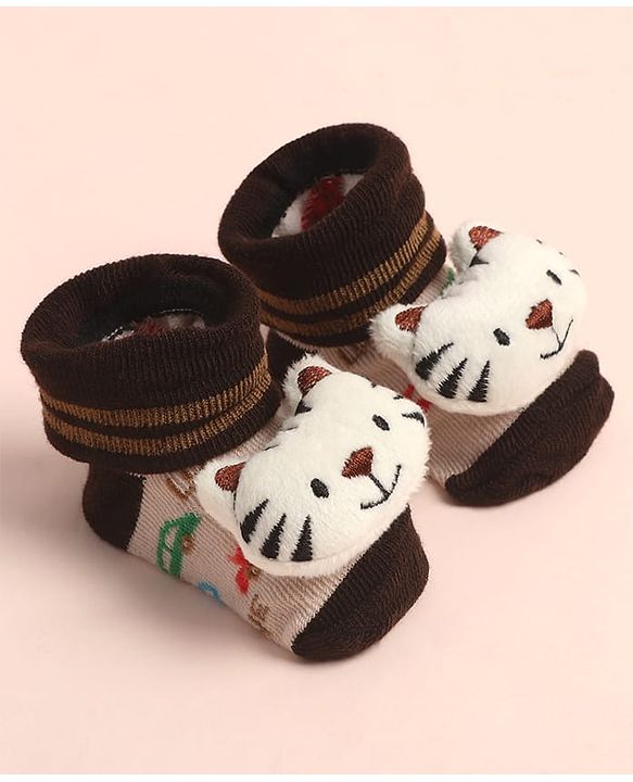 Cute Walk by Babyhug Sock Shoes with Car Design & Tiger Applique - Multicolor