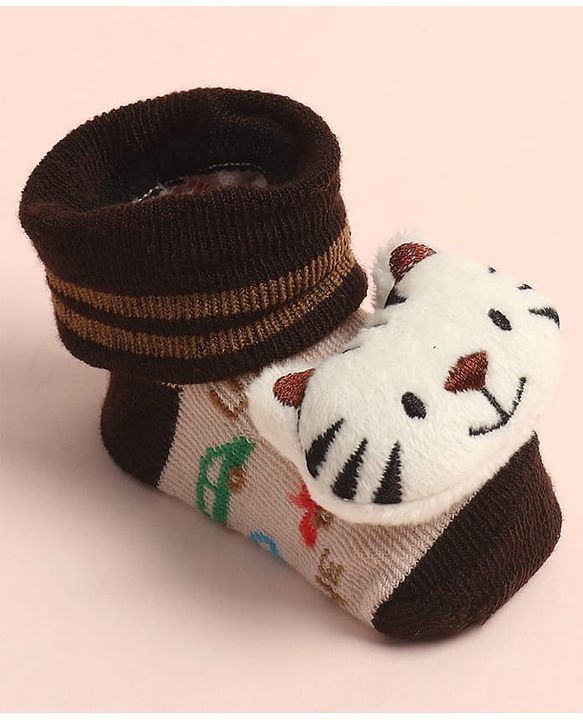 Cute Walk by Babyhug Sock Shoes with Car Design & Tiger Applique - Multicolor