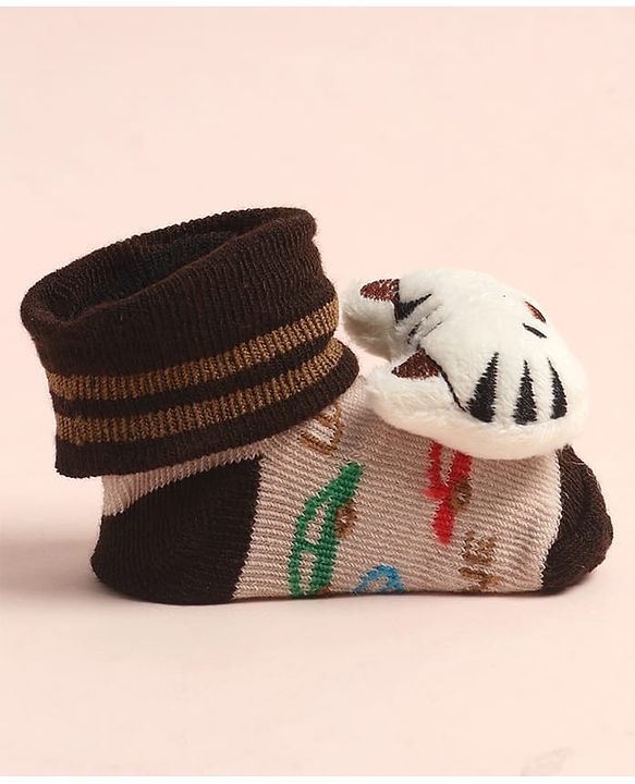 Cute Walk by Babyhug Sock Shoes with Car Design & Tiger Applique - Multicolor