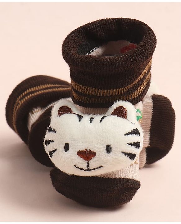 Cute Walk by Babyhug Sock Shoes with Car Design & Tiger Applique - Multicolor