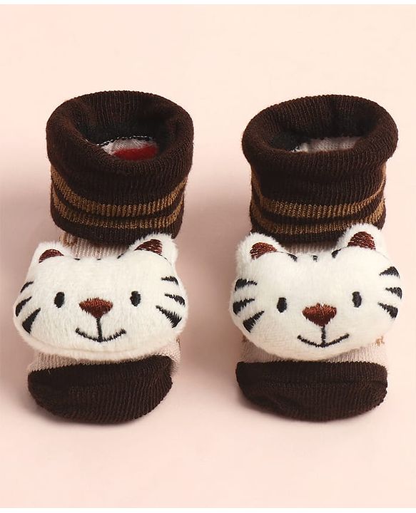Cute Walk by Babyhug Sock Shoes with Car Design & Tiger Applique - Multicolor