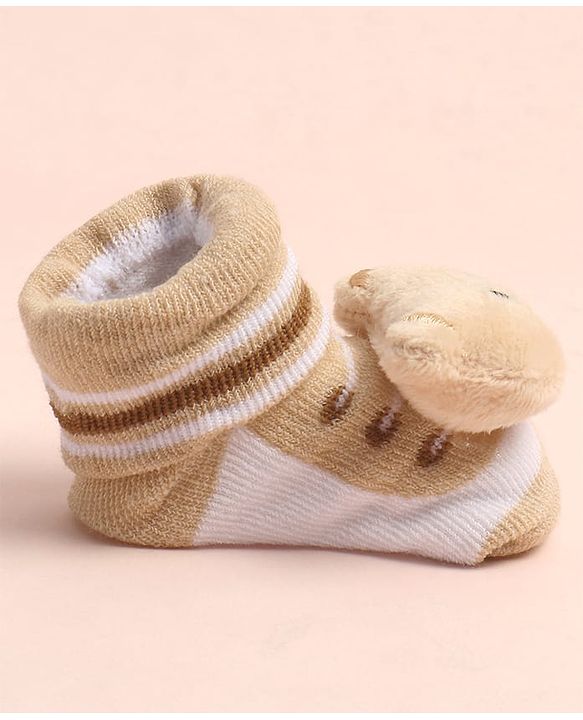 Cute Walk by Babyhug Sock Shoes with Stripes & Bear Applique - Multicolor