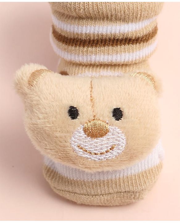Cute Walk by Babyhug Sock Shoes with Stripes & Bear Applique - Multicolor