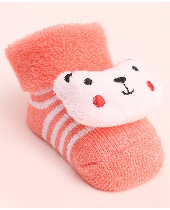 Cute Walk by Babyhug Socks With Large Bear Applique - Coral