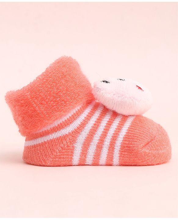 Cute Walk by Babyhug Socks With Large Bear Applique - Coral