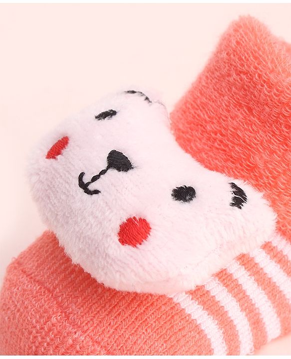 Cute Walk by Babyhug Socks With Large Bear Applique - Coral