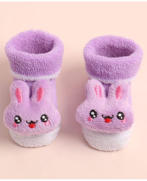 Cute Walk by Babyhug Sock Shoes with Bunny Applique - Multicolor