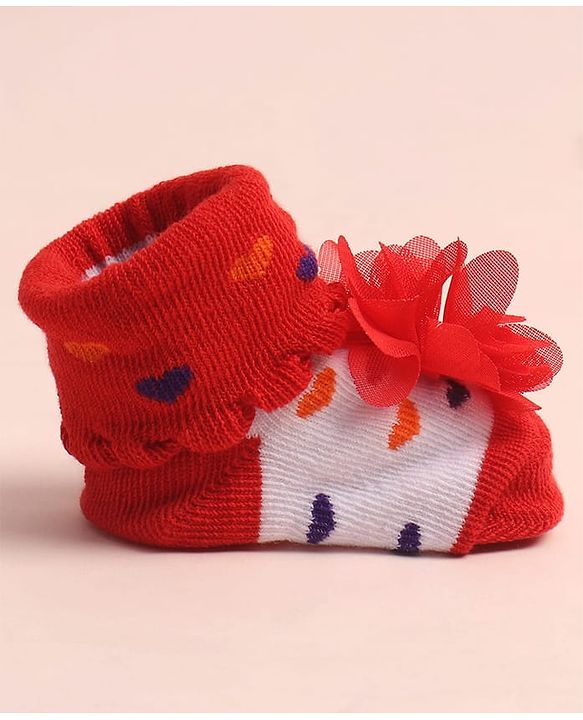 Cute Walk by Babyhug Sock Shoes with Heart Design & Floral Applique - Multicolor