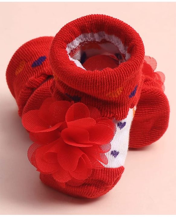 Cute Walk by Babyhug Sock Shoes with Heart Design & Floral Applique - Multicolor