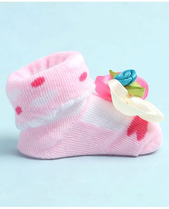 Cute Walk by Babyhug Sock Shoes with Heart Design & Floral Applique - Multicolor