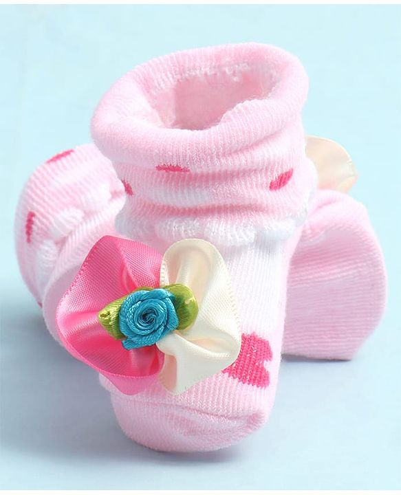 Cute Walk by Babyhug Sock Shoes with Heart Design & Floral Applique - Multicolor
