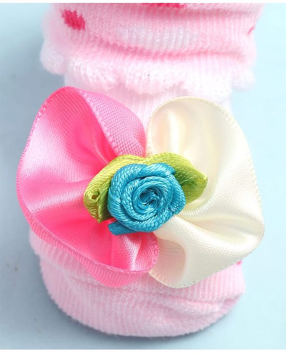 Cute Walk by Babyhug Sock Shoes with Heart Design & Floral Applique - Multicolor