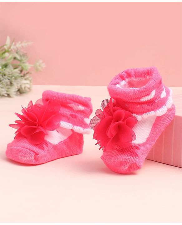 Cute Walk by Babyhug Sock Shoes with Floral Applique - Multicolor