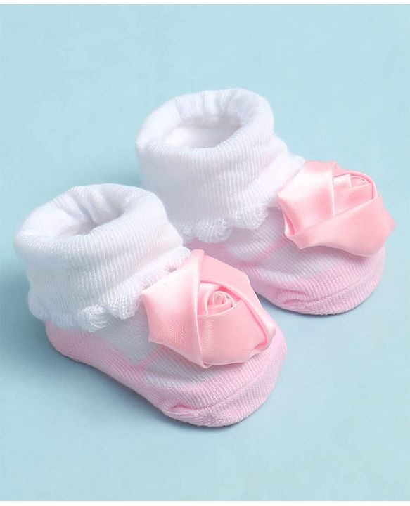 Cute Walk by Babyhug Sock Shoes with Floral Applique - Multicolor