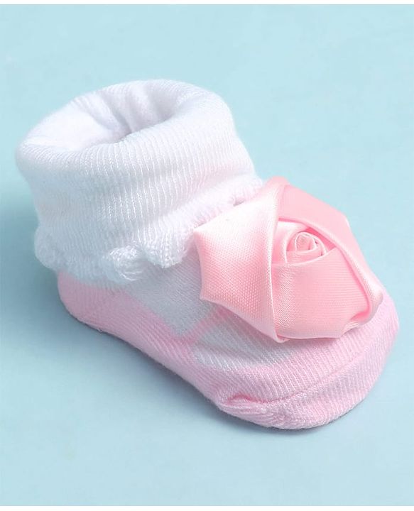 Cute Walk by Babyhug Sock Shoes with Floral Applique - Multicolor