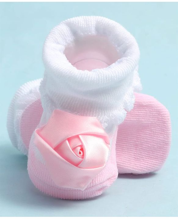 Cute Walk by Babyhug Sock Shoes with Floral Applique - Multicolor