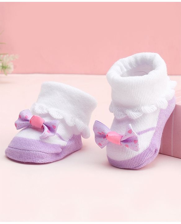 Cute Walk by Babyhug Socks With Large Bow Applique - Mauve
