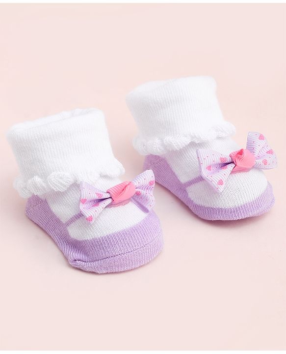Cute Walk by Babyhug Socks With Large Bow Applique - Mauve