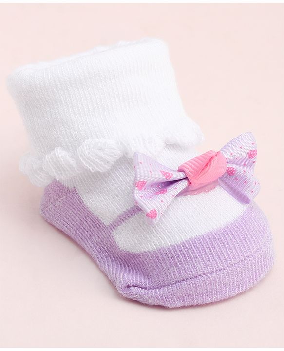 Cute Walk by Babyhug Socks With Large Bow Applique - Mauve