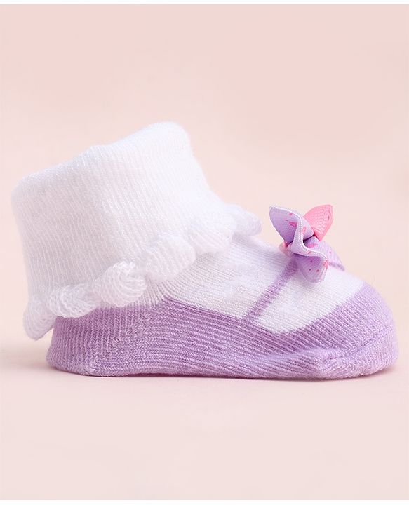 Cute Walk by Babyhug Socks With Large Bow Applique - Mauve