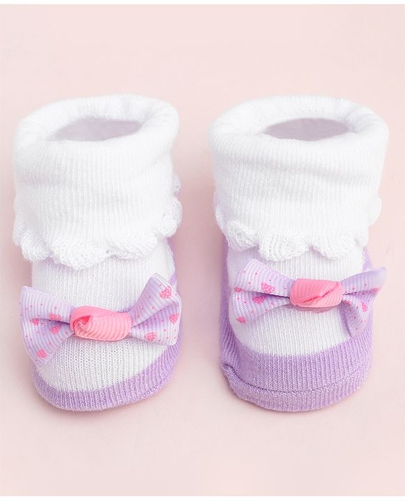 Cute Walk by Babyhug Socks With Large Bow Applique - Mauve