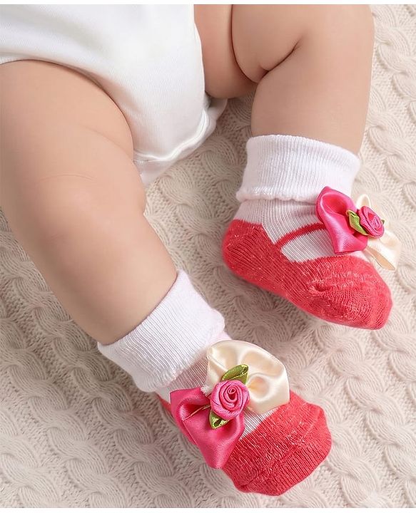Cute Walk by Babyhug Sock Shoes with Floral Applique - Multicolor