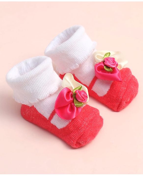 Cute Walk by Babyhug Sock Shoes with Floral Applique - Multicolor