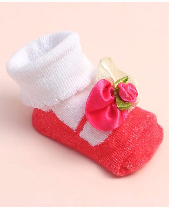 Cute Walk by Babyhug Sock Shoes with Floral Applique - Multicolor