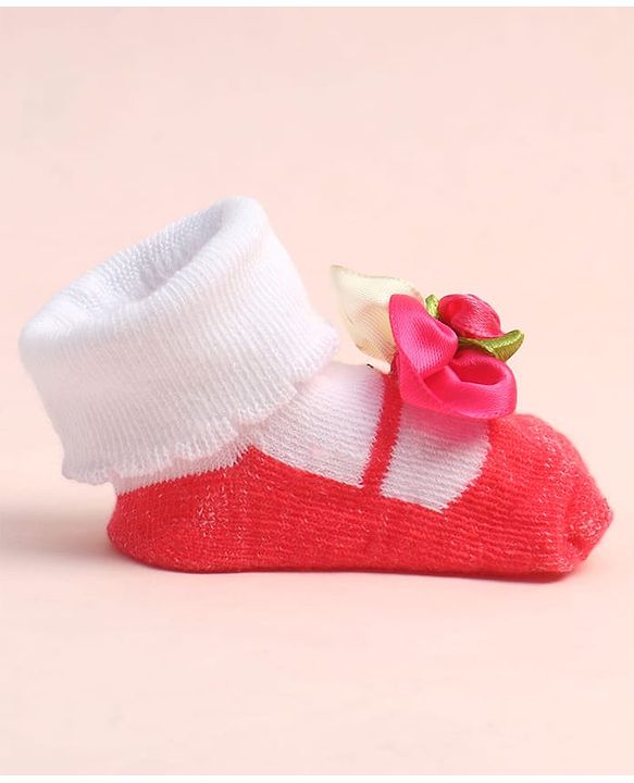 Cute Walk by Babyhug Sock Shoes with Floral Applique - Multicolor