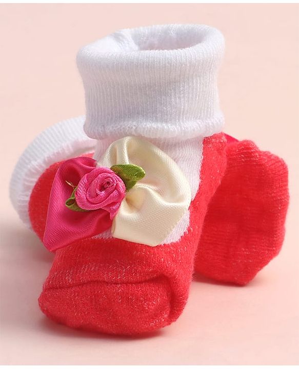 Cute Walk by Babyhug Sock Shoes with Floral Applique - Multicolor