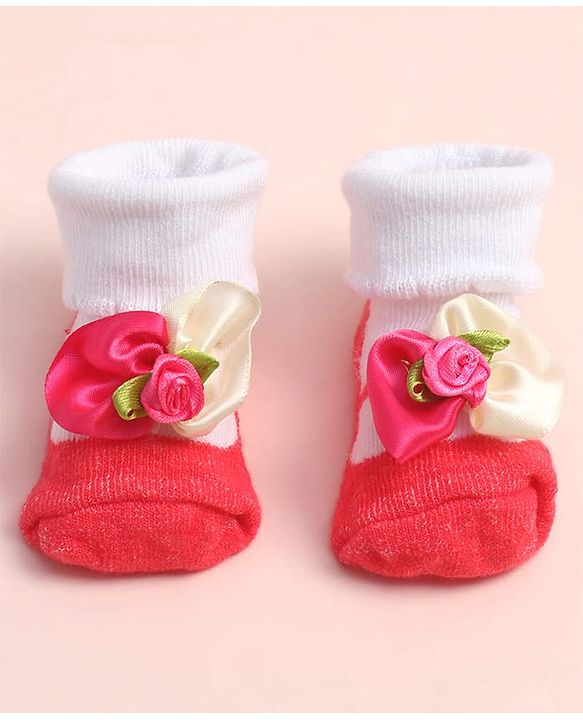 Cute Walk by Babyhug Sock Shoes with Floral Applique - Multicolor