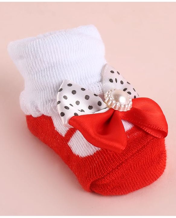 Cute Walk by Babyhug Fabric Socks Shoes With Large Bow Applique - Red