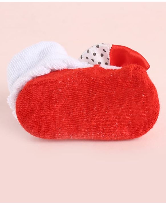 Cute Walk by Babyhug Fabric Socks Shoes With Large Bow Applique - Red