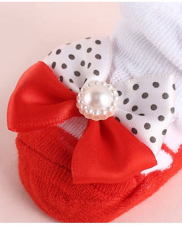 Cute Walk by Babyhug Fabric Socks Shoes With Large Bow Applique - Red