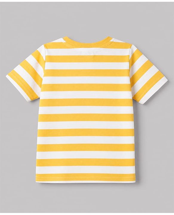 Babyhug 100% Cotton Single Jersey Half sleeves Dungarees With Bear Print Tee In Yellow Blue