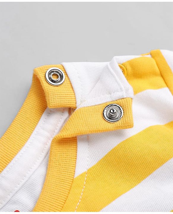 Babyhug 100% Cotton Single Jersey Half sleeves Dungarees With Bear Print Tee In Yellow Blue