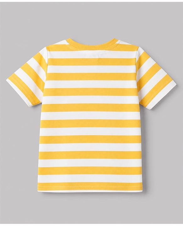 Babyhug 100% Cotton Single Jersey Half sleeves Dungarees With Bear Print Tee In Yellow Blue