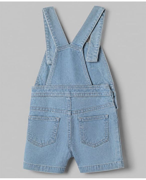 Babyhug 100% Cotton Single Jersey Half sleeves Dungarees With Bear Print Tee In Yellow Blue