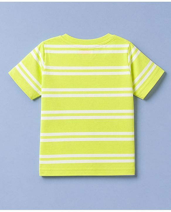 Babyhug 100% Cotton Single Jersey Knit Half Sleeves Dungaree Set - Limegreen