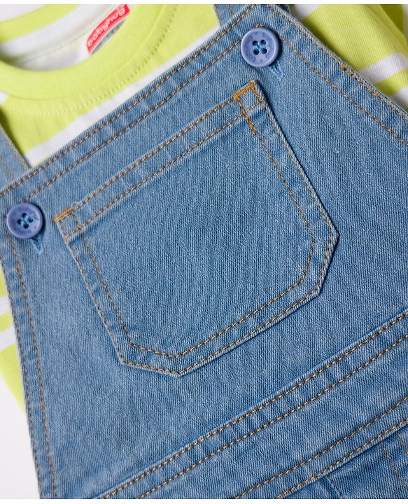 Babyhug 100% Cotton Single Jersey Knit Half Sleeves Dungaree Set - Limegreen