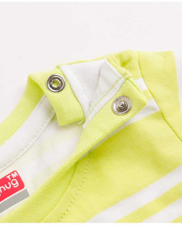 Babyhug 100% Cotton Single Jersey Knit Half Sleeves Dungaree Set - Limegreen