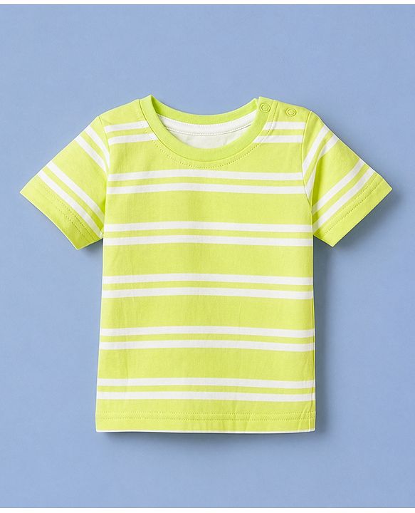 Babyhug 100% Cotton Single Jersey Knit Half Sleeves Dungaree Set - Limegreen