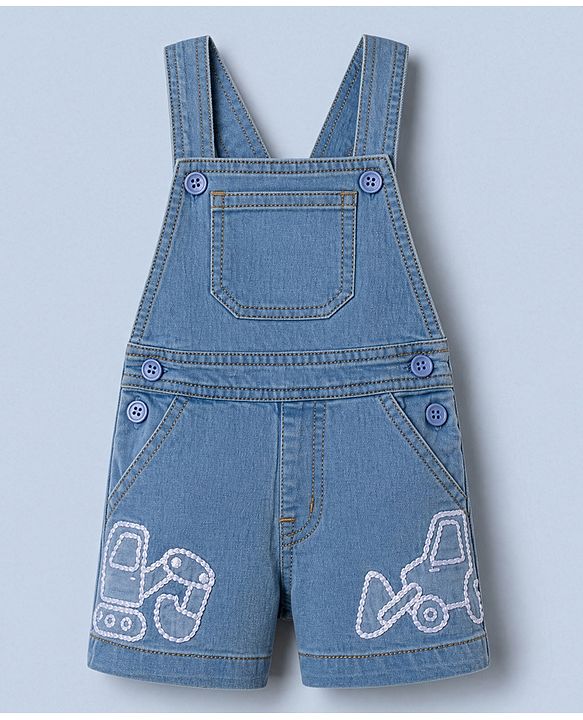 Babyhug 100% Cotton Single Jersey Knit Half Sleeves Dungaree Set - Limegreen