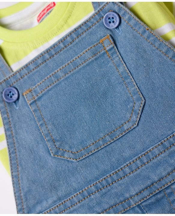 Babyhug 100% Cotton Single Jersey Knit Half Sleeves Dungaree Set - Limegreen