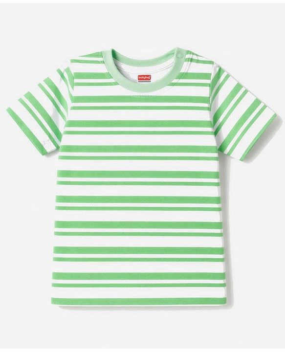 Babyhug 100% Cotton Single Jersey Knit Half Sleeves Tiger Printed Dungaree With Striped Inner Tee Print - Sea Green