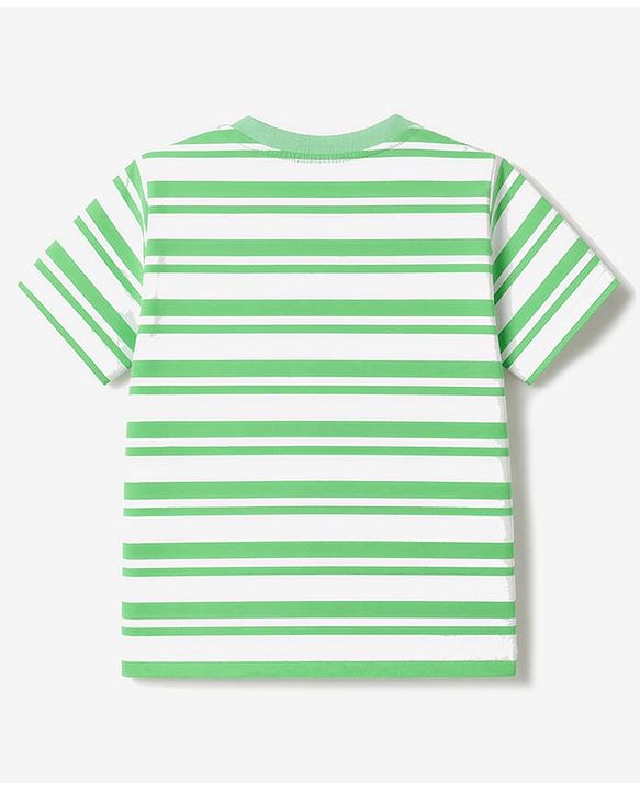 Babyhug 100% Cotton Single Jersey Knit Half Sleeves Tiger Printed Dungaree With Striped Inner Tee Print - Sea Green