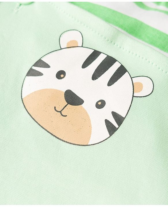 Babyhug 100% Cotton Single Jersey Knit Half Sleeves Tiger Printed Dungaree With Striped Inner Tee Print - Sea Green