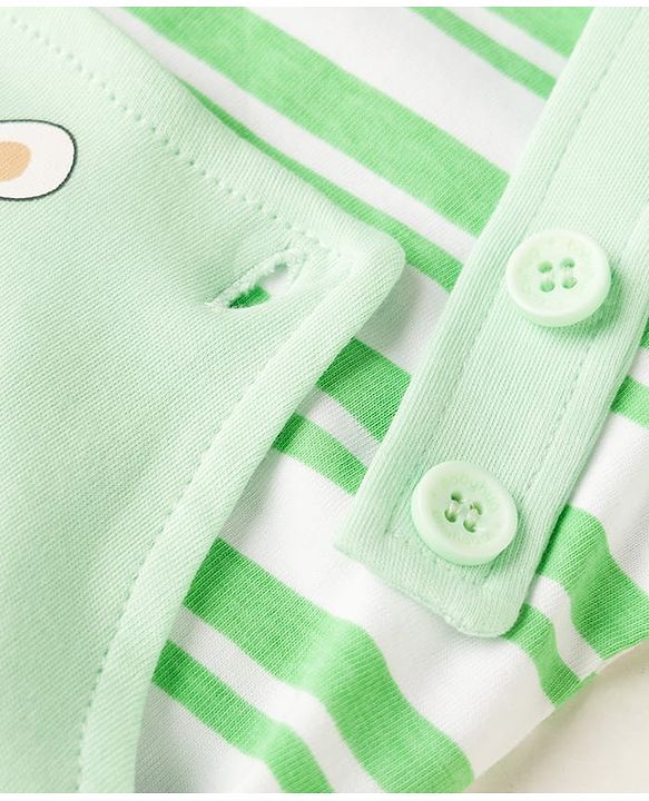 Babyhug 100% Cotton Single Jersey Knit Half Sleeves Tiger Printed Dungaree With Striped Inner Tee Print - Sea Green