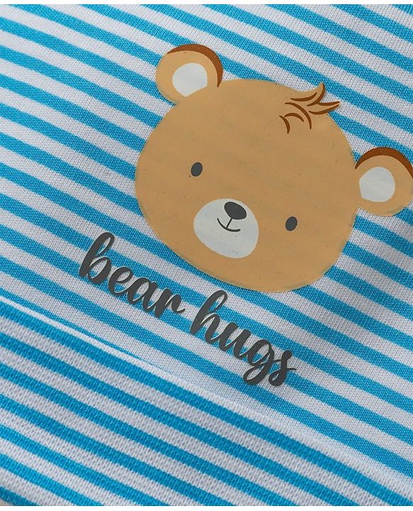 Babyhug 100% Cotton Knit Bear Printed & Striped Cap Light Blue - Diameter 8 cm
